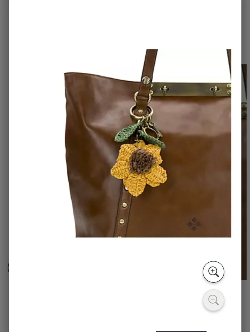 Patricia Nash Yellow Raffia Sunflower Crochet Key & Purse Charm W/Green Leaves
